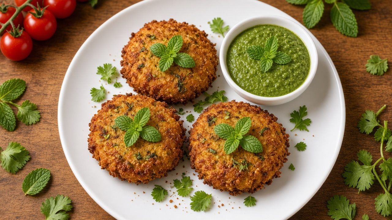 Crispy veg cutlets with chutney